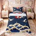 thumbnail image 1 of Manfei Traditional Crane Twin Sheet Sets for Home, Blue Wave Sun Bedding for Office, Blue White Red 3pcs, 1 Flat Sheet, 1 Fitted Sheet and 1 Pillowcase, 1 of 6