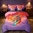 thumbnail image 1 of Manfei Traditional Eastern Dragon Animals 7-Piece Twin Bedding,Fantasy Cloud Bedding Comforter Set,Pink Purple,Black Reversible, 1 of 6