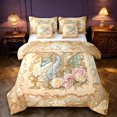 thumbnail image 1 of Manfei Traditional Eastern Dragon Animals 7-Piece Twin Bedding,Flowers Butterfly Bedding Comforter Set,Beige,Reversible, 1 of 6