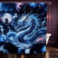 thumbnail image 1 of Manfei Traditional Eastern Dragon Animals Shower Curtain 72Wx72L,Flower Crane Bathroom Curtain,Navy, 1 of 5