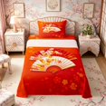 thumbnail image 1 of Manfei Traditional Fan Twin Sheet Sets for Home, Floral Pattern Bedding for Office, Red Orange White 3-Piece, 1 Flat Sheet, 1 Fitted Sheet and 1 Pillowcase, 1 of 6