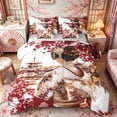 thumbnail image 1 of Manfei Traditional Geisha Bedding Comforter Set for Home, Maple Pagoda Full Bedding Set for Office, Red White Gold, Gray Reversible7 Pieces, 1 of 6