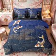 thumbnail image 1 of Manfei Traditional Koi Bedding Comforter Set for Girls Women, Gold Wave Full Bedding Set, Blue Gold Orange, Black Reversible 7pcs, 1 of 6