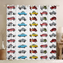 Manfei Traffic Vehicle Black Out Curtains,Kawaii Car Curtains Pack of 2 (42x63 Each),White Blue Red Bedroom Curtains For Boys,Breathable Home Decor