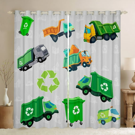 Manfei Trash Can Black Out Curtains,Environmental Theme Curtains Pack of 2 (42x63 Each),Green Gray Bedroom Curtains For Boys Kids,Super Cozy Room Decor