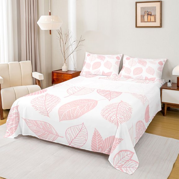 Manfei Tree Leaves 3pcs Twin Sheet Sets for Boys Girls,Brown White Twin Fitted Sheet,Botanical Plants Breathable Flat Sheet,Luxury Bedroom Decor