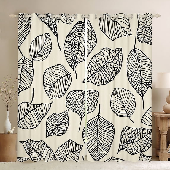 Manfei Tree Leaves Curtains Pack of 2 (42x84 Each) for Teens Boys Girls,Botanical Plants Curtains Blackout,Abstract Stripes Bedroom Curtains,Lightweight Room Decor