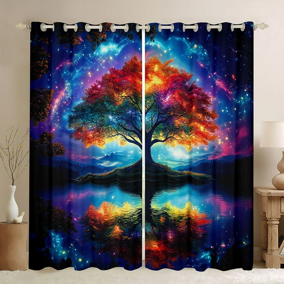 Manfei Tree Of Life Black Out Curtains for Teens Adults,Gradient Galaxy Universe Curtains Pack of 2 (42x63 Each),Bohemian Boho Bedroom Curtains,Lightweight Room Decor