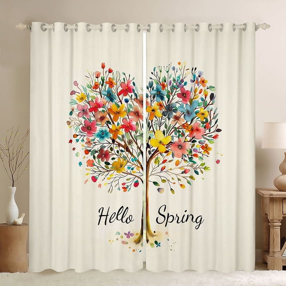 Manfei Tree Of Life Black Out Curtains for Teens Adults,Spring Floral Tree Curtains Pack of 2 (42x63 Each),Chic Flowers Bedroom Curtains,Lightweight Room Decor