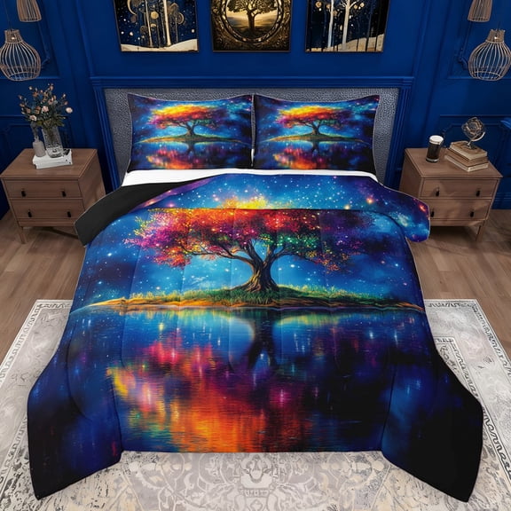 Manfei Tree Of Life Boy Girl Bedding Comforter Set 2pcs,Bohemian Theme Twin Comforter Sets Microfiber,Starry Sky Breathable Bedding Set,Breathable Home Decor,Reversible
