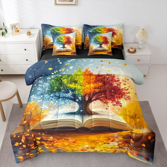 Manfei Tree Of Life Twin Bedding Sets 7-Piece for Female Men,Abstract Gradient Bedding Comforter Set Microfiber,Bohemian Theme Breathable Sheet Sets,Luxury Bedroom Decor,Reversible
