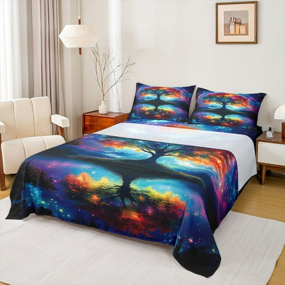 Manfei Tree Of Life 4pcs Bed Sheets for Teens Adults,Gradient Galaxy Universe King Sheets,Bohemian Boho Super Cozy Sheet Set,Lightweight Room Decor