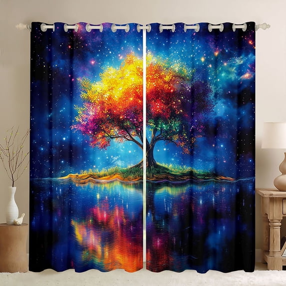 Manfei Tree Of Life Boy Girl Curtains Pack of 2 (42x84 Each),Bohemian Theme Curtains Blackout,Starry Sky Bedroom Curtains,Breathable Home Decor