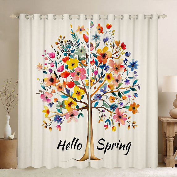 Manfei Tree Of Life Boy Girl Curtains Pack of 2 (42x84 Each),Colorful Flowers Curtains Blackout,Spring Garden Bedroom Curtains,Breathable Home Decor