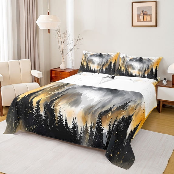 Manfei Tree Print 4 Pieces Queen Sheet Sets for Teens Boys Girls,Botanical Theme Ultra Soft Flat Sheet,Jungle Plants Queen Fitted Sheet,Luxury Bedroom Decor