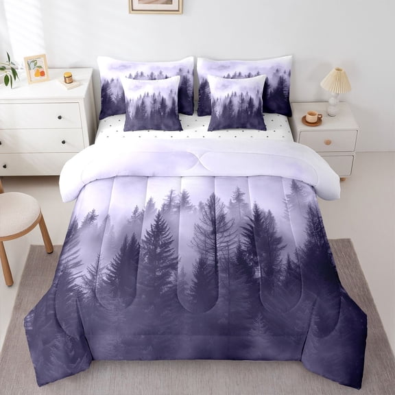 Manfei Tree Print 7-Piece Twin Bedding Sets for Teens Boys Girls,Botanical Theme Bedding Comforter Set,Jungle Plants Breathable Sheet Sets,Luxury Bedroom Decor,Reversible