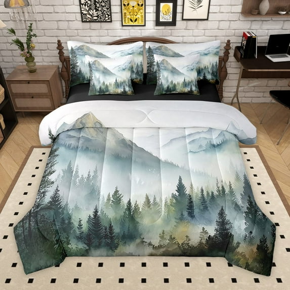 Manfei Tree Print 7 Pieces Bedding Comforter Set for Teens Boys Girls,Botanical Theme Full Bedding Set Lightweight,Jungle Plants Fitted Sheet Flat Sheet,Luxury Bedroom Decor,Reversible