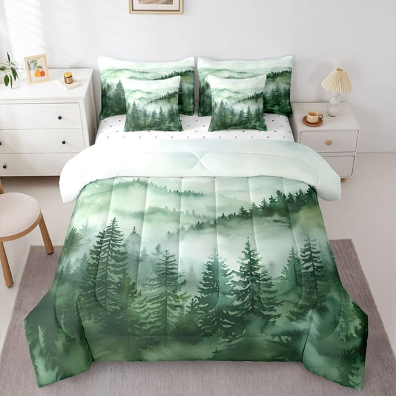 Manfei Tree Print 7 Pieces Bedding Comforter Set for Teens Boys Girls,Botanical Theme Full Bedding Set Lightweight,Jungle Plants Fitted Sheet Flat Sheet,Luxury Bedroom Decor,Reversible