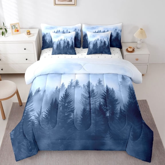 Manfei Tree Print 7pcs Bedding Comforter Set for Teens Boys Girls,Botanical Theme Queen Bedding Sets Super Cozy,Jungle Plants Queen Sheet Sets,Luxury Bedroom Decor,Reversible