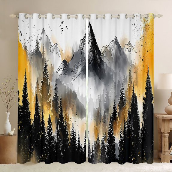 Manfei Tree Print Black Out Curtains for Teens Boys Girls,Botanical Theme Curtains Pack of 2 (42x63 Each),Jungle Plants Bedroom Curtains,Luxury Bedroom Decor