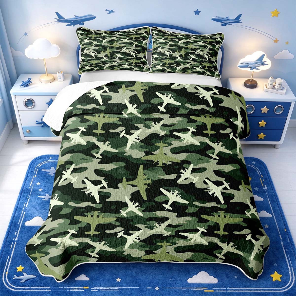 Manfei Trendy Airplane Bed Spread Queen,Camo Pattern Queen Coverlet Set ...