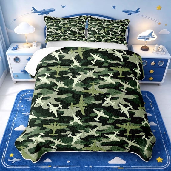 Pattern Beauty Merch Manfei Trendy Airplane Bed Spread Queen,Camo Pattern Queen Coverlet Set ...