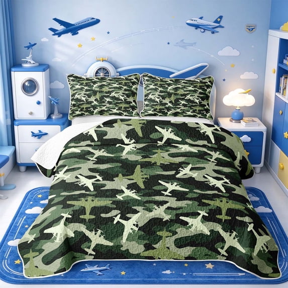 Manfei Trendy Airplane Twin Quilt Set,Camo Pattern Twin Coverlet Set ...