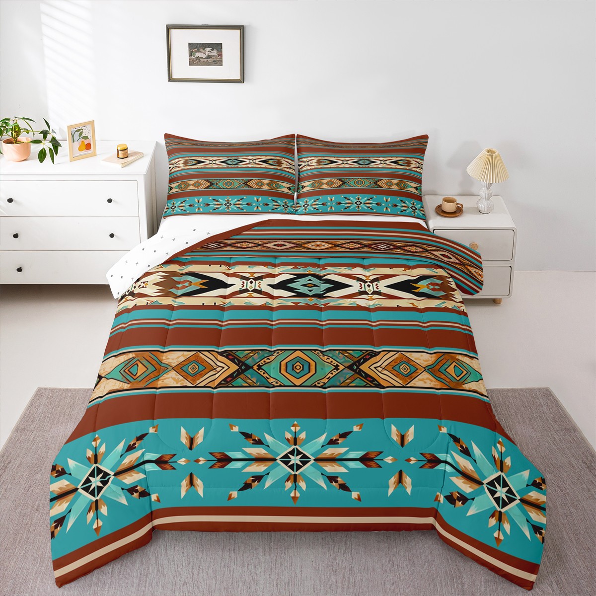 Manfei Tribal Aztec 3 Pieces Queen Comforter Set for Teens Boys Girls ...