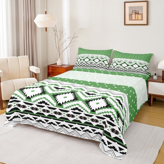 Manfei Tribal Aztec 4 Pieces Queen Sheet Sets for Kids Children Teens,Bohemian Theme Ultra Soft Flat Sheet,Polka Dots Queen Fitted Sheet,Super Cozy Room Decor