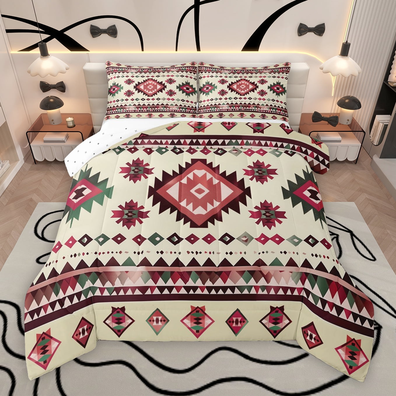 Manfei Tribal Aztec Abstract Full Size Comforter Sets, Wheat Red ...