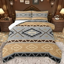 Manfei Tribal Aztec Adult Bedding Comforter Set, Wheat Grey Triangle Twin Comforter Sets, Vintage Western Bohemian Reversible Bedding Set, Breathable Home Decor, 2-Piece
