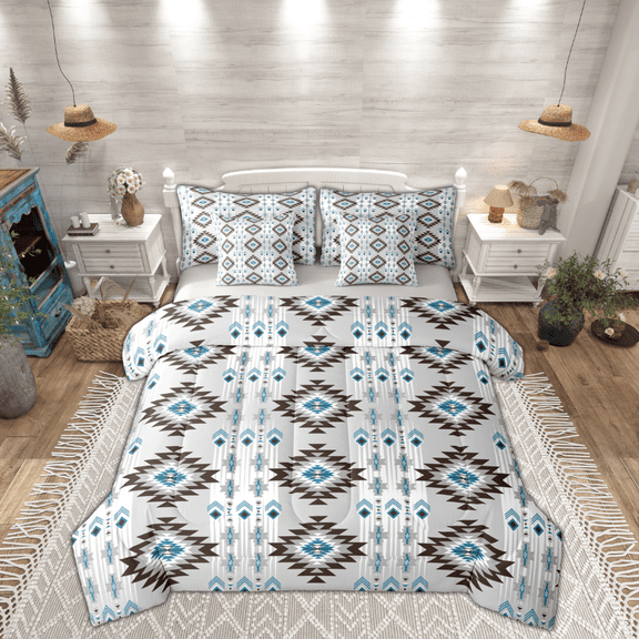 Manfei Tribal Aztec Bedding Comforter Set 7 Pieces for Adult, Vintage Bohemian Style Full Bedding Set, Hippie Geometric Reversible Fitted Sheet Flat Sheet, Super Cozy Room Decor