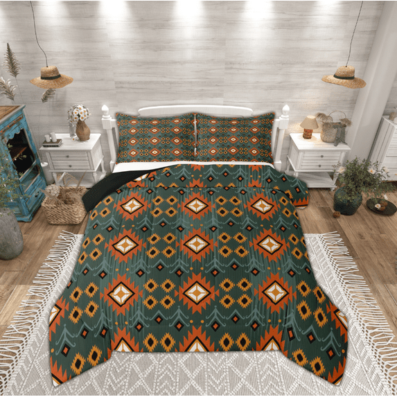 Manfei Tribal Aztec Bedding Comforter Set for Adult, Vintage Bohemian Style Twin Comforter Sets, Hippie Geometric Reversible Bedding Set, Lightweight Room Decor, 2pcs