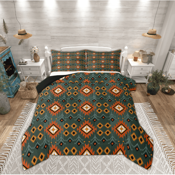Manfei Tribal Aztec Bedding Comforter Set for Adult, Vintage Bohemian Style Twin Comforter Sets, Hippie Geometric Reversible Bedding Set, Lightweight Room Decor, 2pcs