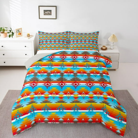 Manfei Tribal Aztec Bedding Comforter Set for Adult, Vintage Bohemian Style Twin Comforter Sets, Hippie Geometric Reversible Bedding Set, Microfiber Bedroom Decor, 2-Piece
