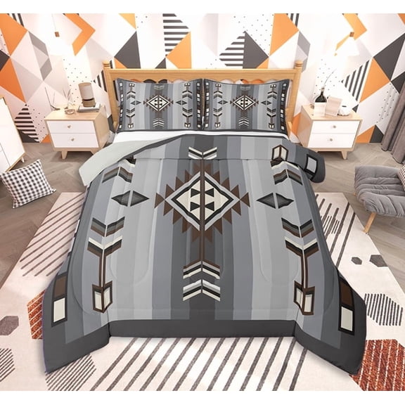 Feelyou Tribal Aztec Bedding Comforter Set, Gray Brown Twin Comforter Sets, Bohomian Hippie Style Bedding Set, Microfiber Bedroom Decorative, 2-Piece