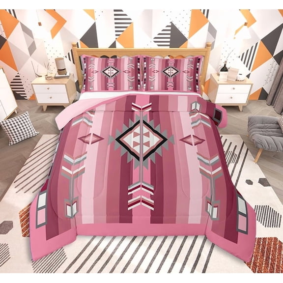 Feelyou Tribal Aztec Bedding Comforter Set, Light Pink Twin Comforter Sets, Bohomian Hippie Style Bedding Set, Ultra Soft Room Decoration, 2-Piece