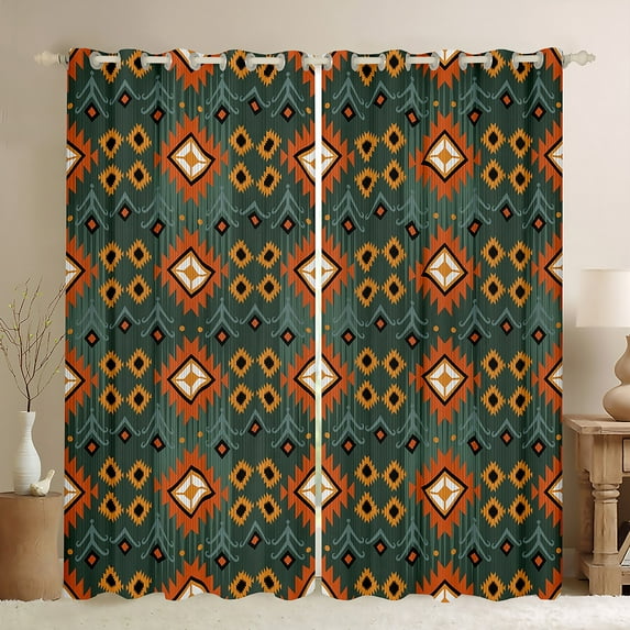 Manfei Tribal Aztec Black Out Curtains for Adult, Vintage Bohemian Style Curtains Pack of 2 (42x63 Each), Hippie Geometric Bedroom Curtains, Curtains and Drapes Room Decor