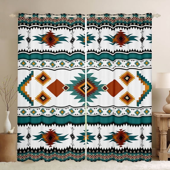 Manfei Tribal Aztec Blackout Curtains, Boho Geometric Curtains Pack of 2 (42x84 Each), Teal, Orange and White