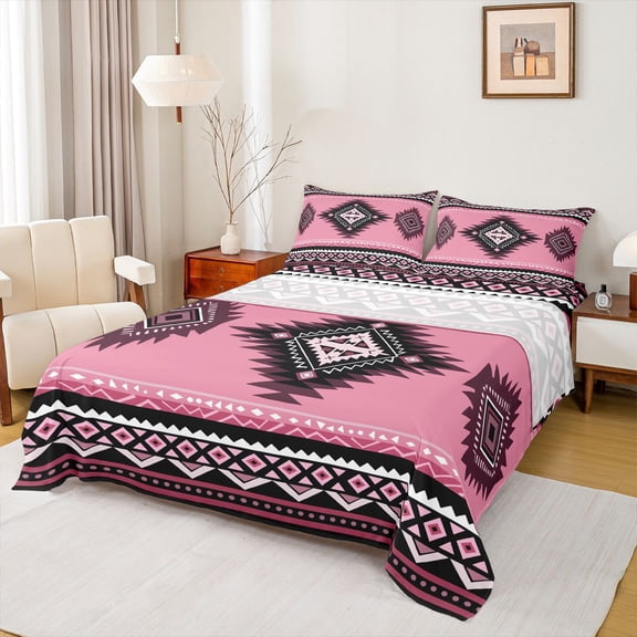 Manfei Tribal Aztec Boy Girl Twin Sheet Sets 3pcs,Bohemian Theme Twin Fitted Sheet Microfiber,Hippie Boho Breathable Flat Sheet,Luxury Bedroom Decor