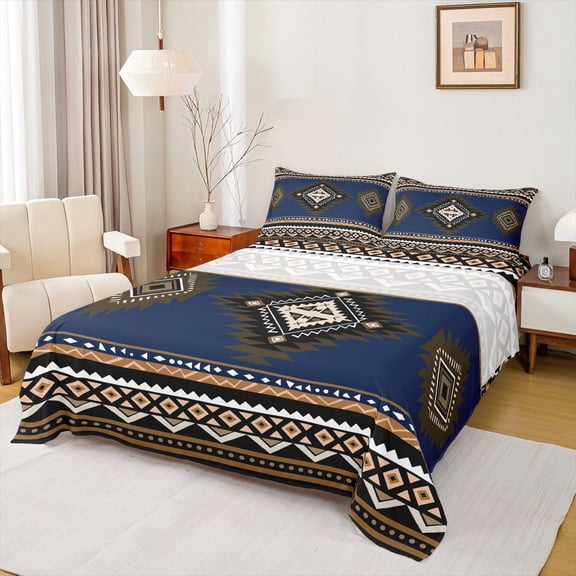 Manfei Tribal Aztec Boy Girl Twin Sheet Sets 3pcs,Bohemian Theme Twin Fitted Sheet Microfiber,Hippie Boho Breathable Flat Sheet,Luxury Bedroom Decor
