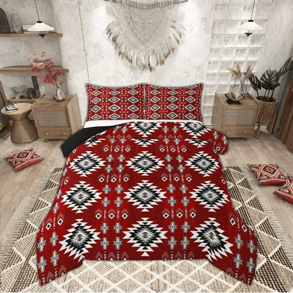 Manfei Tribal Aztec Full Size Comforter Sets for Adult, Vintage Bohemian Style Bedding Comforter Set, Hippie Geometric Reversible Bedding Sets, Microfiber Bedroom Decor, 3-Piece
