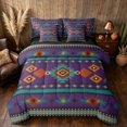 thumbnail image 1 of Manfei Tribal Aztec Queen Bedding, Boho Geometric Bedding Comforter Set Queen, Teal, Orange and Purple, Black Reversible 7 Pieces, 1 of 6