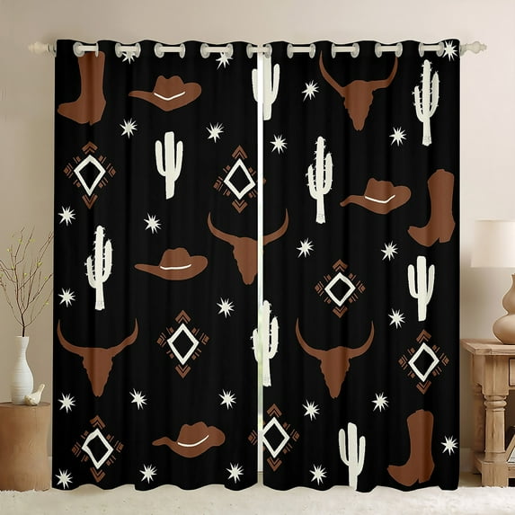 Manfei Tribal Aztec Skull Black Out Curtains, Western Cowgirl Cowboy Curtains Pack of 2 (42x63 Each), Bohemian Hippie Style Bedroom Curtains, Window Curtains Room Decor