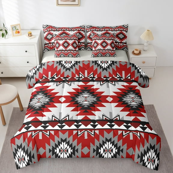 Manfei Tribal Aztec Twin Bedding Sets 7-Piece for Adult, Vintage Bohemian Style Bedding Comforter Set, Hippie Geometric Reversible Sheet Sets, Breathable Home Decor