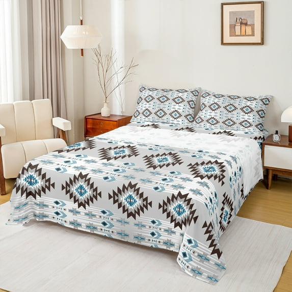Manfei Tribal Aztec Twin Sheet Sets for Adult, Vintage Bohemian Style Twin Fitted Sheet, Hippie Geometric Flat Sheet, Lightweight Room Decor, 3pcs