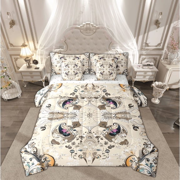 Manfei Tribal Bohemian Twin Bedding Sets 7-Piece for Adult, Hippie Damask Flower Print Bedding Comforter Set, Western Boho Aztec Reversible Sheet Sets, Luxury Bedroom Decor