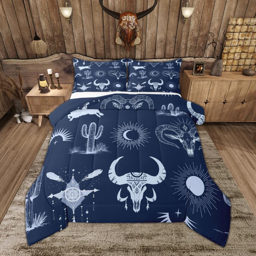 Manfei Tribal Cow Skull King Size Comforter Sets, Exotic Style Lodge ...