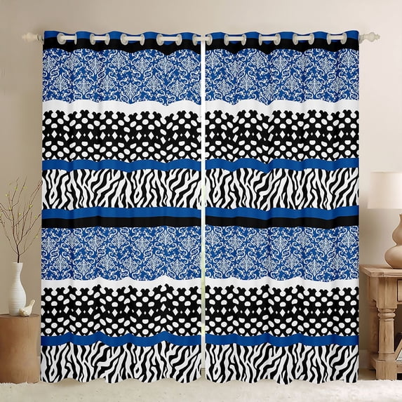 Manfei Tribal Damask Blue Curtains Pack of 2 (42x84 Each), Fashion Zebra Print Curtains Blackout, Boho Stripes Abstract Bedroom Curtains, Curtains and Drapes Home Decor