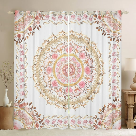 Manfei Tribal Damask Flower Curtains Pack of 2 (42x84 Each), White Orange Mandala Curtains Blackout, Western Bohemian Theme Bedroom Curtains, Curtains and Drapes Home Decor